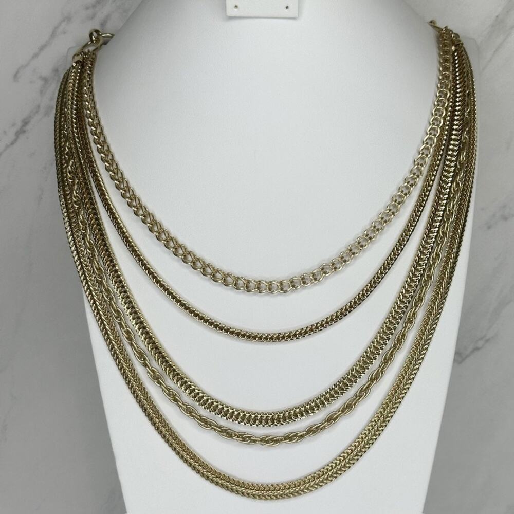 Chico's Brown Faux Leather Gold Tone Multi Chain Link Necklace ✨